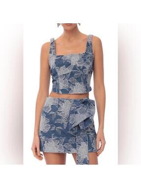 Avec Les Filles / Denim Floral Two Piece Set / Blue